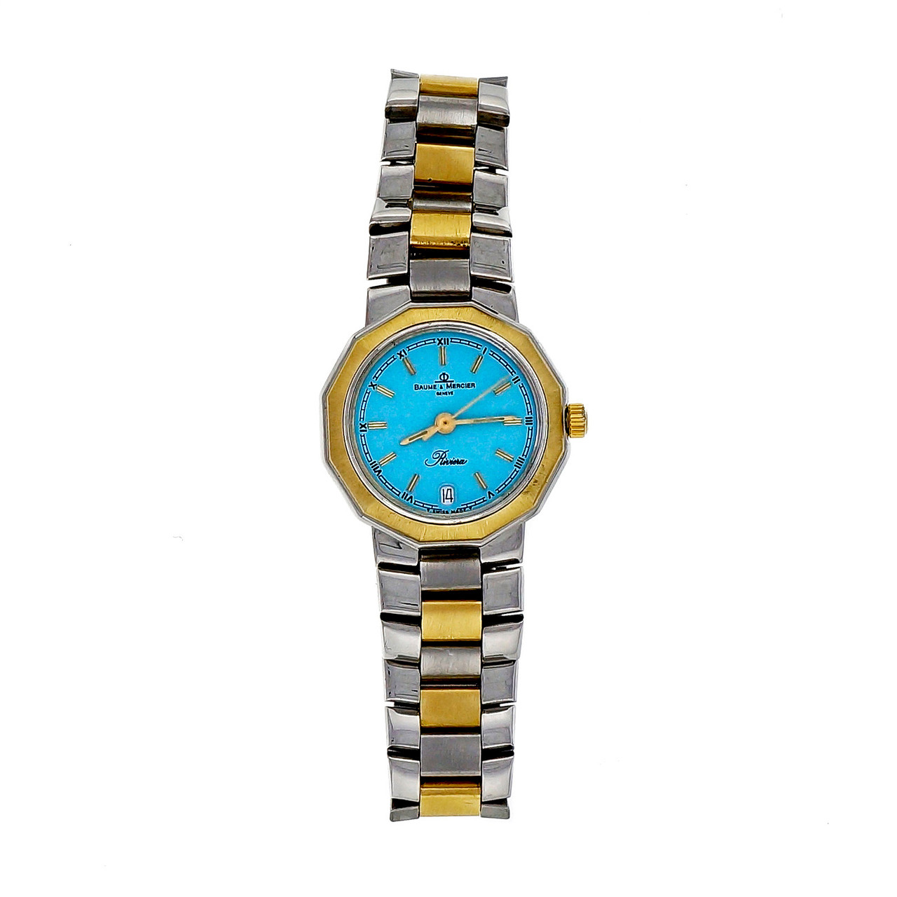 Baume & Mercier Riviera 18k 腕時計 Baume & Mercier Mens Riviera Two-Tone Silver DIal Watch